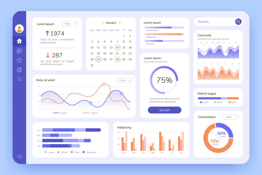 Dashboard. UI infographic, data graphic and chart.