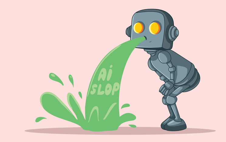 robot vomiting the words ai slop