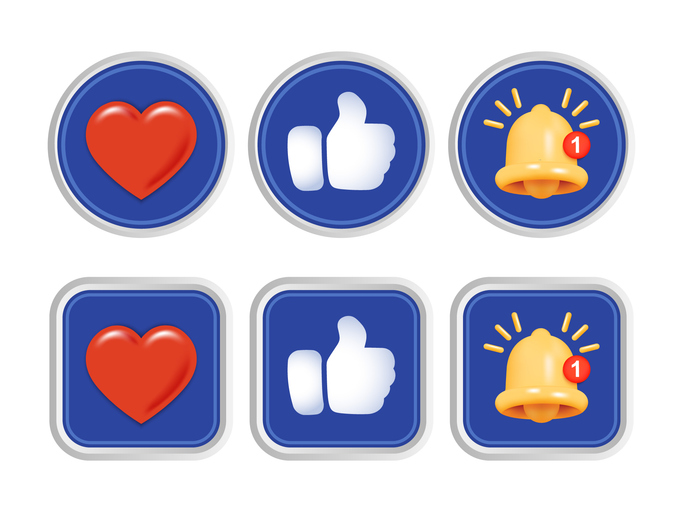 hearts, thurms up and bell illustrations