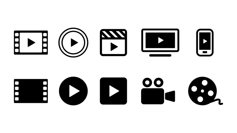 various symbols depicting video and film